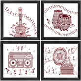 Food Themed Ethnic Design Mandala Animal Printed Set of 4 Poster Frames